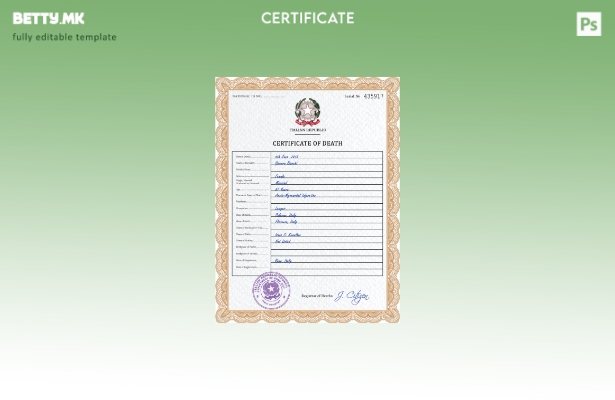 Модерен стил Италијански шаблон за ПСД од витална евиденција за смрт